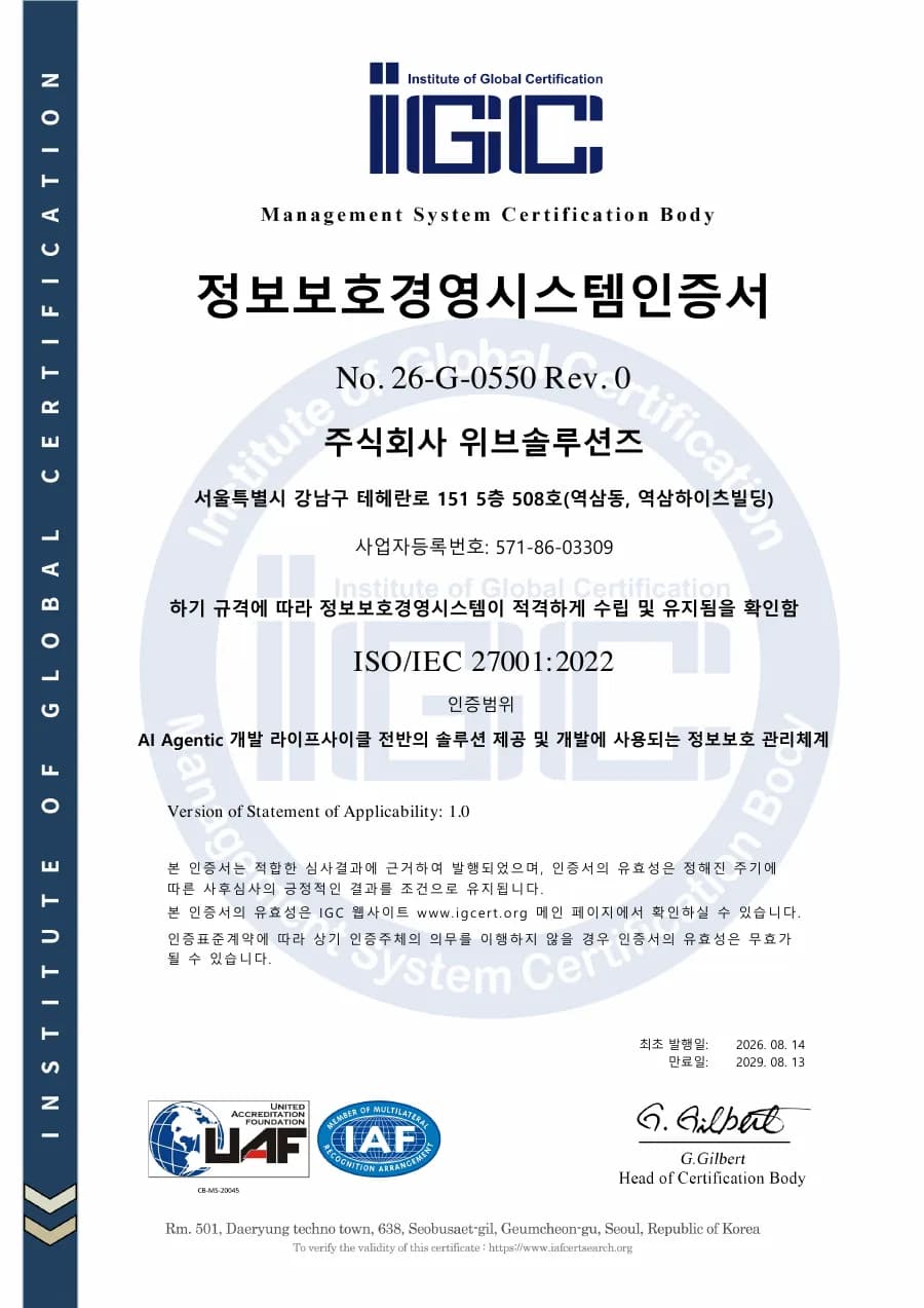 ISO/IEC 27001:2022 인증서